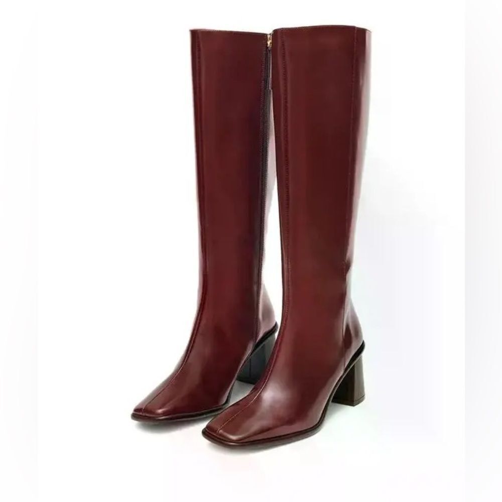NEW ALOHAS square-toe boots in burgundy